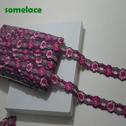 14Yds/lot 2.5cm Pink Red Mixed Floral Wavy High quality Venise Lace Venice Trim For Garments And Wedding