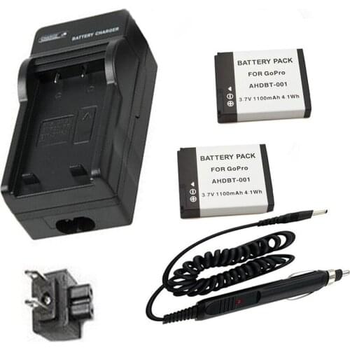 2 Battery +Charger for GoPro Go Pro HD HERO HERO2 HERO 2 Motorsports Outdoor Edition Waterproof Sport Camera AHDBT-001 AHDBT-002