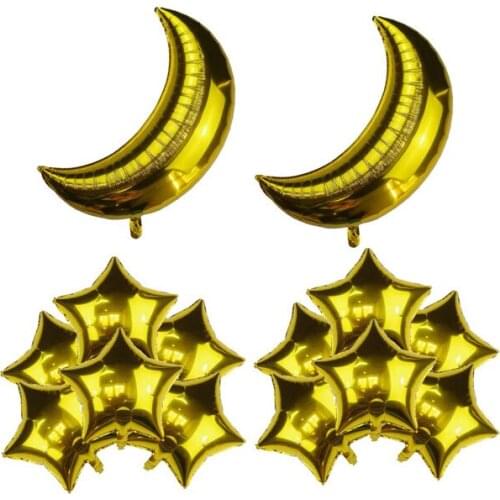 2pcs Moon and 12pcs Star Balloons Party Supplies Set, Large Shiny Balloons Party Decorations Birthday Accessories