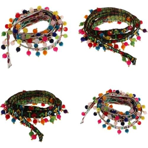 4Pcs Boho Pompom Trimming Pom Pom Lace Tassel Ball Fringe Ribbon Apparel Sewing