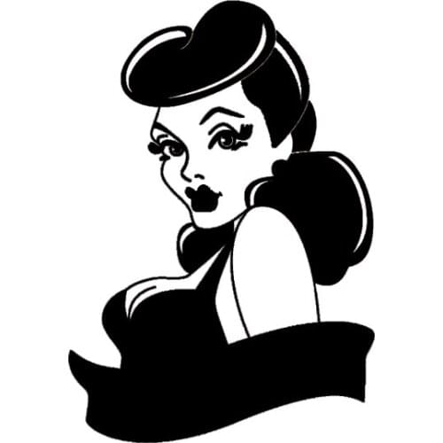 9.3*13.2CM Pin Up Style Sexy Girl Retro Woman Vinyl Decals Car Sticker Black Silver C20-0008