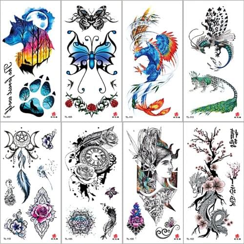 Watercolor Black Dreamcatcher Animal Print Women Men Arm Temporary Fake Tattoo Sticker Cute Unicorn Kids Girl Waterproof Tatoo