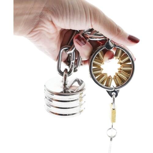 BDSM Load Weight Kalis Teeth Cock Ring Ball Stretcher with Attached weight Male Chastity Device Spikes Ring Spike Teeth