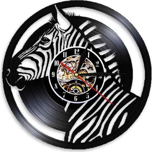 Silent Horse Creature Retro Vinyl Record Wall Clock Exclusive Silent Quartz Wild Animals Wall Art Watch Zoo Nature Decor Clocks