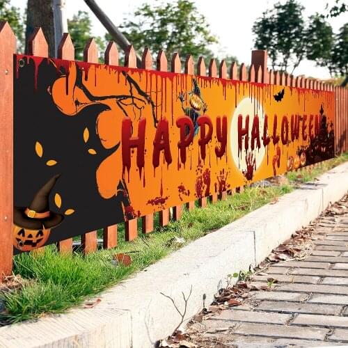 BIEMLERFN 250x48cm Latest HappyNew Halloween Banner Pumpkin Ghost Bloody Bat Halloween Home Party Backdrop Hanging Banner Decor