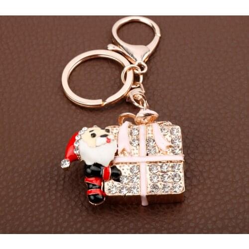 Crystal Jewelry Merry Christmas Ornaments Keychain Xmas Gift Cute Santa Claus Present Key Chain For Women Kids