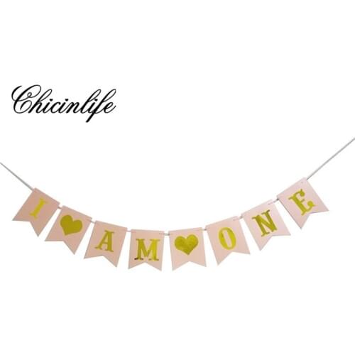 Chicinlife 1set I Am One happy birthday Signs Banner Baby First birthday Party Photo Booth Props Garland baby shower decoration