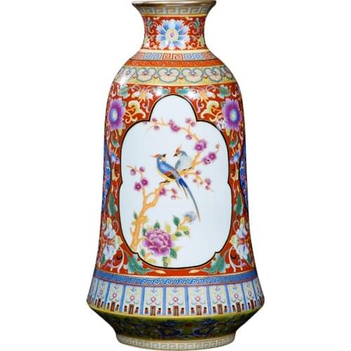 Jingdezhen Antique Enamel Vase Qing Yong Zheng With Flowers And Birds Pattern Ancient Ming and Qing Porcelain
