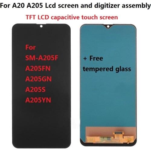 AAA LCD Screen and Digitizer Assembly Part (TFT Version) +Free Tempered glass for Samsung Galaxy A20 SM-A205 - Black