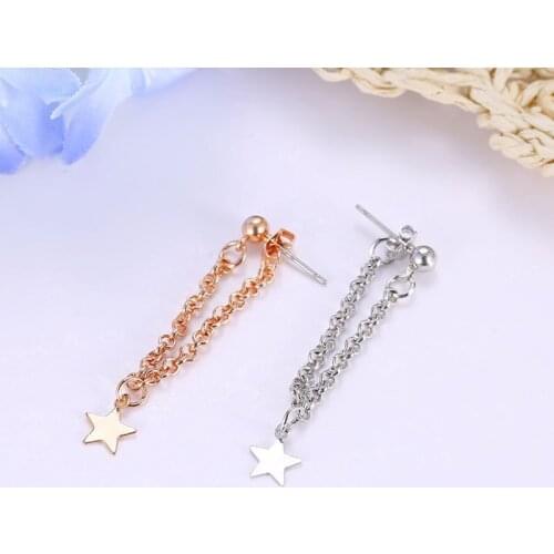 Double Thin Tassels One Star Pendant Sweet Silver Plated Golden Drop Earrings Dangle Earrings For Women