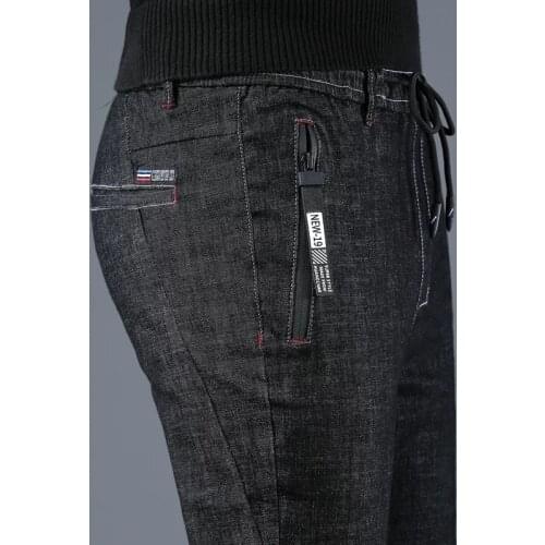 ICPANS Elastic Waist Pencil Denim Pants Men Korea Skinny Jeans Pants Men Slim Fit Black Blue 2020 Spring Summer