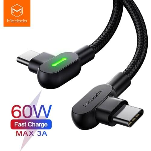 Mcdodo 60W PD USB Type C To Type C Data 3A Cable For Xiaomi Samsung Huawei Macbook Pro Laptop Phone Fast Charge double bend Cord