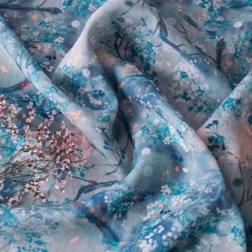 Quality ramie fabric Cherry Blossom printing tissu High grade cheongsam skirt clothing patchwork