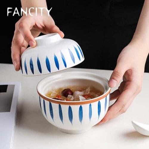 FANCITY Japanese-style ceramic stew pot ceramic water-proof stew with lid domestic stewed birds nest stew pot bowl small crock