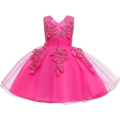 Summer hot sale new childrens princess dress girls evening dress handmade beaded applique mesh tutu skirt
