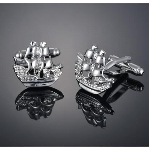 Fashion sailboat Cufflinks French long sleeve shirt with studs and Cufflinks