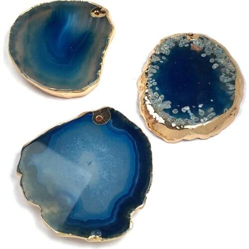New 1PC Natural Stone Charms Royal Blue Agates Pendants For Jewelry Making DIY Necklace Fine Gift Size 30x50-40x50mm
