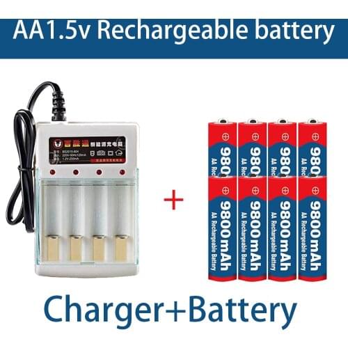 2021 New Tag AA battery 9800 mah rechargeable battery AA 1.5 V. Rechargeable New Alcalinas drummey +1pcs 4-cell battery charger