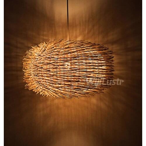 Willlustr wicker pendant lamp bird nest shape hanging lighting bar hotel restaurant mall lounge handmade wood suspension light