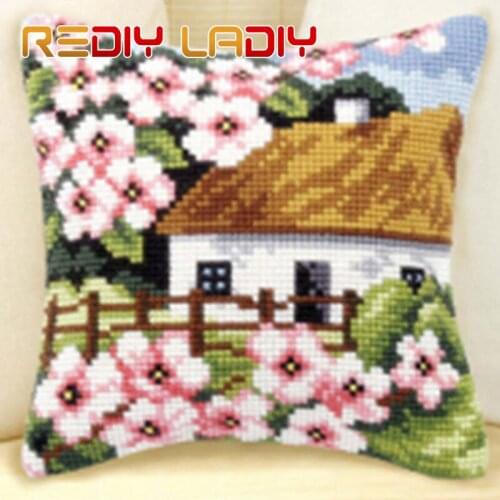 Cross Stitch Cushion Coast Beach Pillow Printed Canvas Chunky Acrylic Yarn Pillow Case Cross-Stitch Needlepoint Arts & Crafts