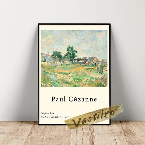 Paul Cezanne Exhibition Poster, Landscape Near Paris Oil Painting, Cezanne Retro Town Scenery Prints, Living Room Wall Stickers