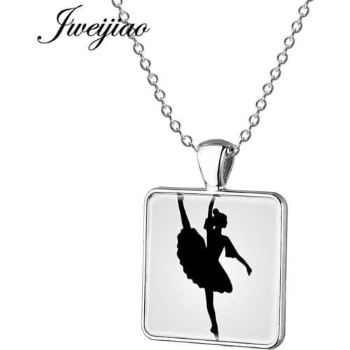 JWEIJIAO Romantic waltz /Ballet,/Tango Dancer Necklace Figure Silhouette Square Pendant Clothes Accessories Chain DS38