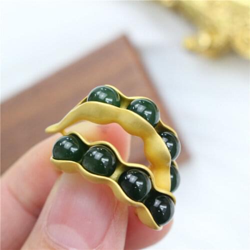 Natural Hetian Jade Green Jade Fu Dou Stud Earrings S925 Sterling Silver Pea Earrings Cute Fashion Compact Temperamental Simple