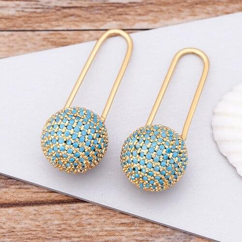 High Quality Long Crystal CZ Stone Ball Drop Earrings For Women Gift Fashion Jewelry Gold Color Pendientes Ladies Party Wedding
