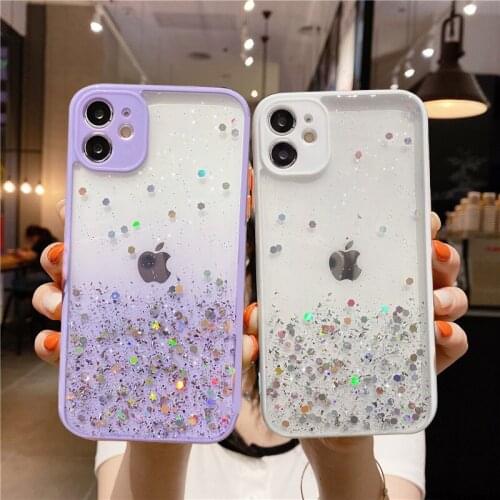 Gradient Glitter Sequin Bling Clear Phone Case For iPhone 11 12 Pro Max Mini XS Max XR X 8 7 6s Plus SE 2020 Silicone Cover Case