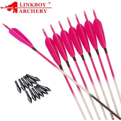 12Pcs Linkboy Archery Pure Carbon Arrows Spine300-800 5inch Turkey Feather Drop Shape 75gr Tips Compound Bow Hunting Shooting