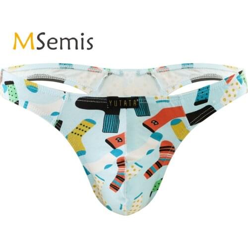 Swimwear Mens Breathable Sexy Cotton G-string Briefs Panties Low Waist Elastic Waistband Cute Cartoon Print Thong Underwear