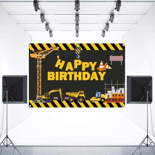 Construction Site Theme Happy Birthday Party Background Birthday Decoration Photography Backdrop Party Banner for Boys
