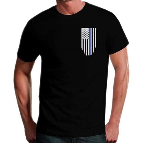 Thin Blue Line American Flag T-Shirt Vertical Flag Printed Summer Cotton O-Neck Short Sleeve Mens T Shirt New S-3XL
