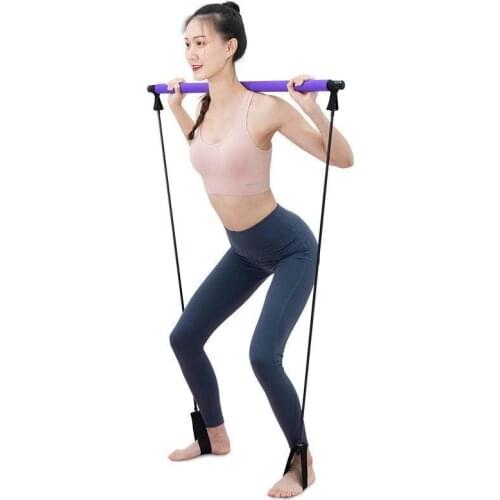 Pilates Bar Portable Fitness Yoga Equipment Home Multifunctional Pull Elastic Easy Rope Stretch Belt Removable Back Trainer