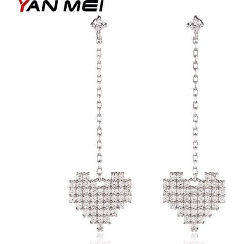 YANMEI Crystal Heart Dangle Earrings For Women Elegant Korea Fashion Earring Wedding Gifts Pendientes Jewelry YME7295