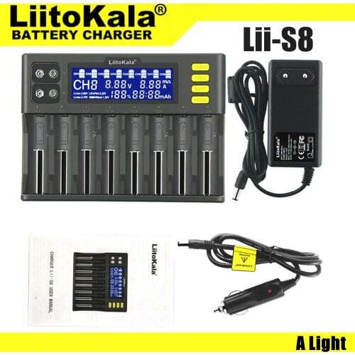 LiitoKala Lii-S8 Battery Charger Li-ion 3.7V NiMH 1.2V Li-FePO4 3.2V IMR 3.8V charger for 18650 26650 21700 26700 AA AAA