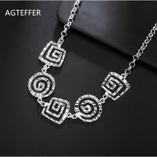AGTEFFER 925 Sterling Silver 18 Inch Hollow Thread Pendant Necklace For Women Fashion Wedding Party Charm Jewelry