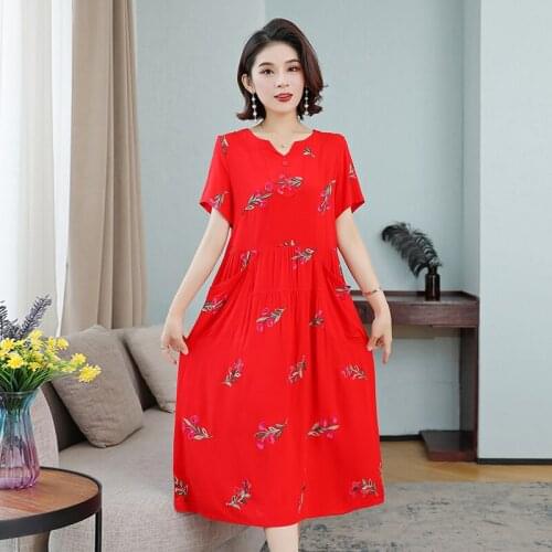 Loose Vintage Floral Embroidery Beach Dress Summer Casual V-Neck Short Sleeve Plus Size Dresses for Women Sundress With Pockets