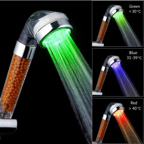Zloog Hot 3 Color Flashing LED Shower Head Temperature Control High Pressure Water Saving Hand Bathroom Anion Shower Head