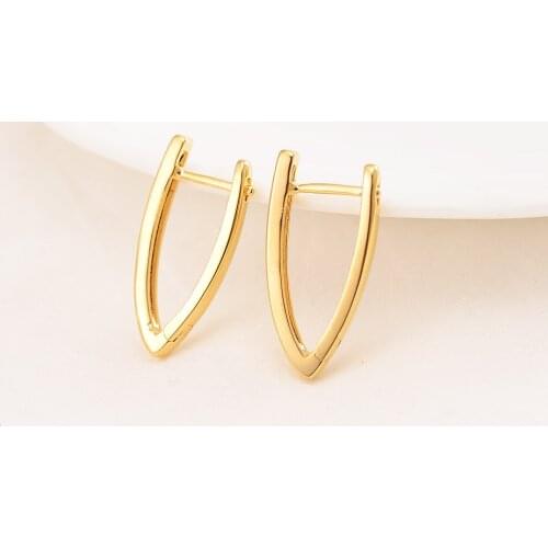 Gold letter V Earrings for Women/Girls Gold Color Arab Jewellery African hoop Earring Wedding cute charms party Gifts