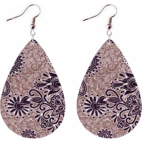 ZWPON 2020 New Cheaper PU Leather Arabesque Flower Earrings for Women Leather Teardrop Paisley Earrings Jewelry Wholesale