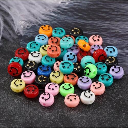 100pcs 6*10mm Mixed Smiley Round Loose Beads, Acrylic Spacer Beads For Jewelry Making Wholesale