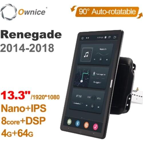 13.3 Inch 1920*1080 Ownice Android 10.0 Car Radio forJeep Renegade 2014 2016 2017 2018 Auto Multimedia head Unit Auto Rotatable