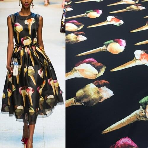 145cm Width Fashion Ice Cream Printed Imitate Silk Satin Fabric For Woman Dress Blouse Pants Pajamas DIY Cloth Sewing Material