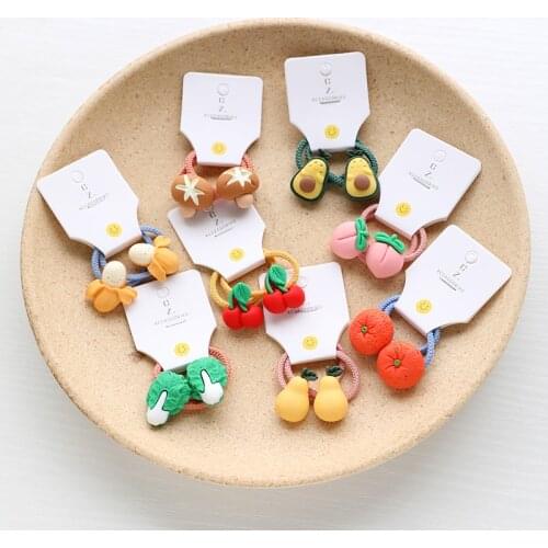 2PCS Cute Fruits Vegetables Kids Elastic Hair Bands Cartoon Children Ropes Girls Accessories Baby Headdress Princess Headwear