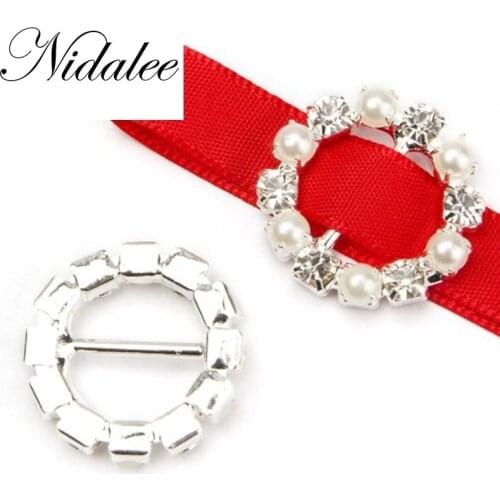 Nidalee 20mm 4/5" Silver Round Pearl Rhinestone DIY accessories decoration buckle for wedding invitation card for ribbon slider