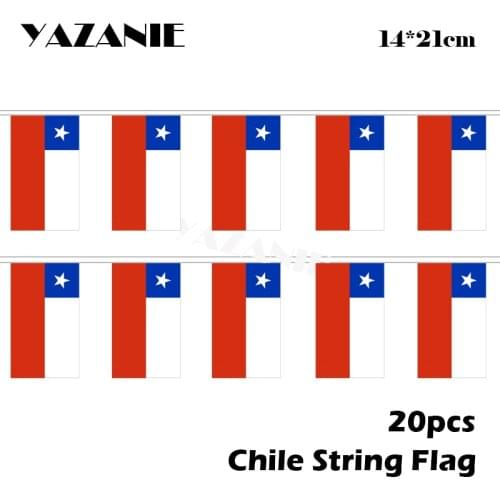 YAZANIE 14*21cm 20PCS 5Meter Chile Hanging String Flag Chilean Quality Decorative Polyester Flag Custom National Flag Wholesale