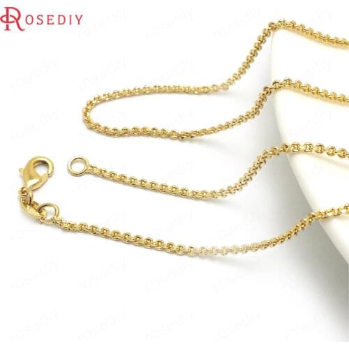 37946)2PCS Full length 45CM 24K Gold Color Copper with Lobster Clasps Finished Necklace Chains Jewelry Making Supplies