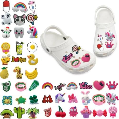 9pcs Animals PVC Shoe Charms Decorations Bunny Accessories Sweet Heart Rainbow Teeth Unicorn Pill Cactus Shoe Ornaments Gift