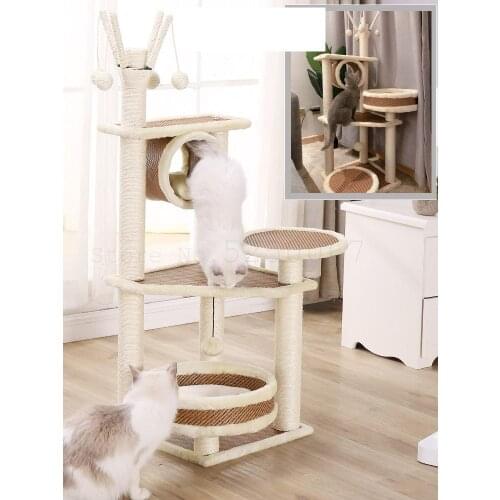 9999 Sisal Cat Climbing Frame Small Cat Solid Wood Cat Hole Tree Integrated Cat Scraping Board Cat Toy Cat Jumping Platform